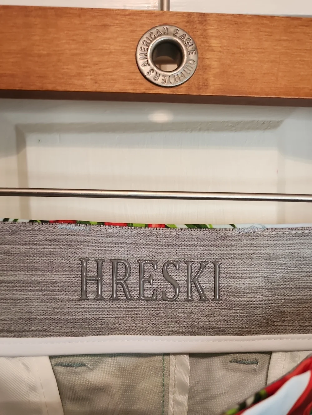 HERESKI Men's Holiday Ornament Swim Board Shorts Blue Red & Green & Pine Boughs